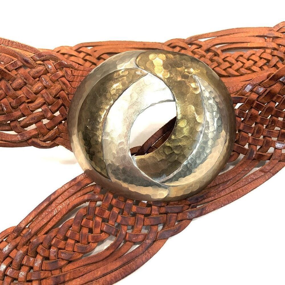 CHICO’S Woven Leather & Brass Belt (Sz S/M)